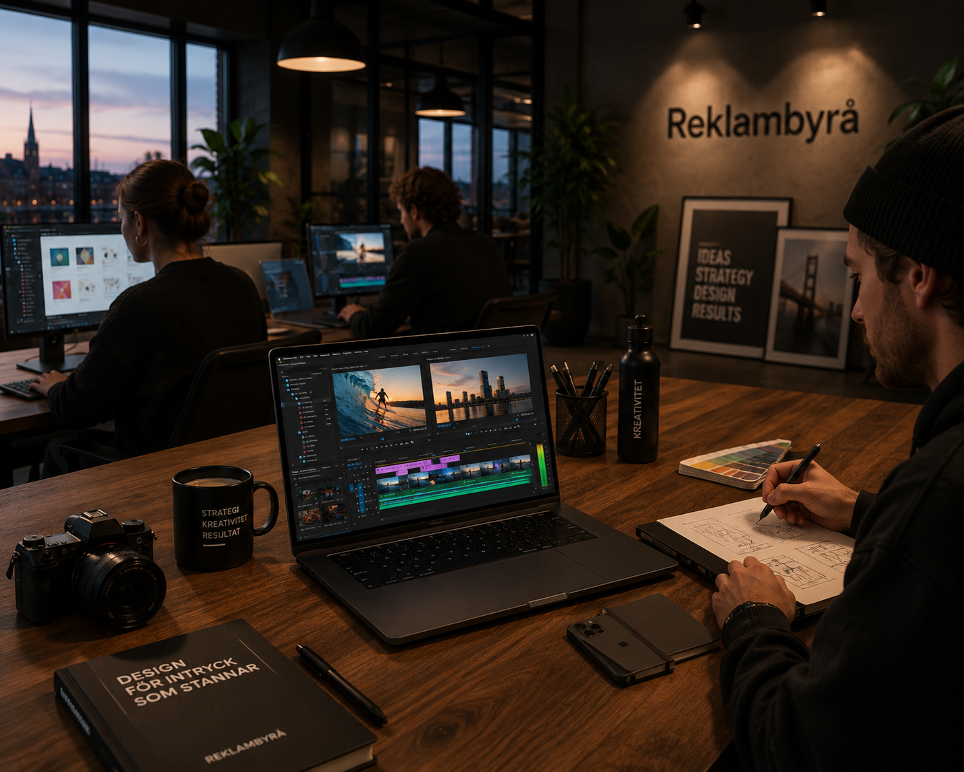 Kreativt team som arbetar med design och video
