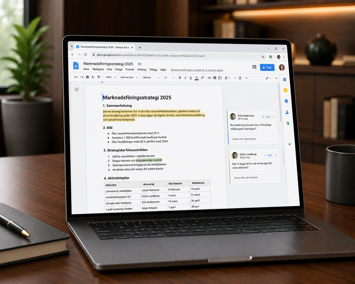 Realtidssamarbete i Google Docs
